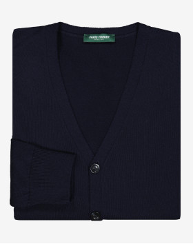 Cardigan Homme De Qualité Pure Laine de Mérinos 2 fils Bleu Marine